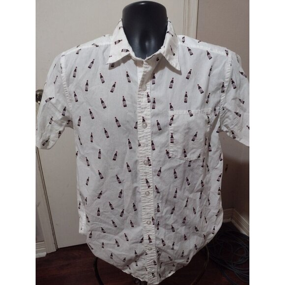 Budweiser NWT Shirt Men’s Short Sleeve White Beer Print Button Up Size Medium M - Picture 1 of 11